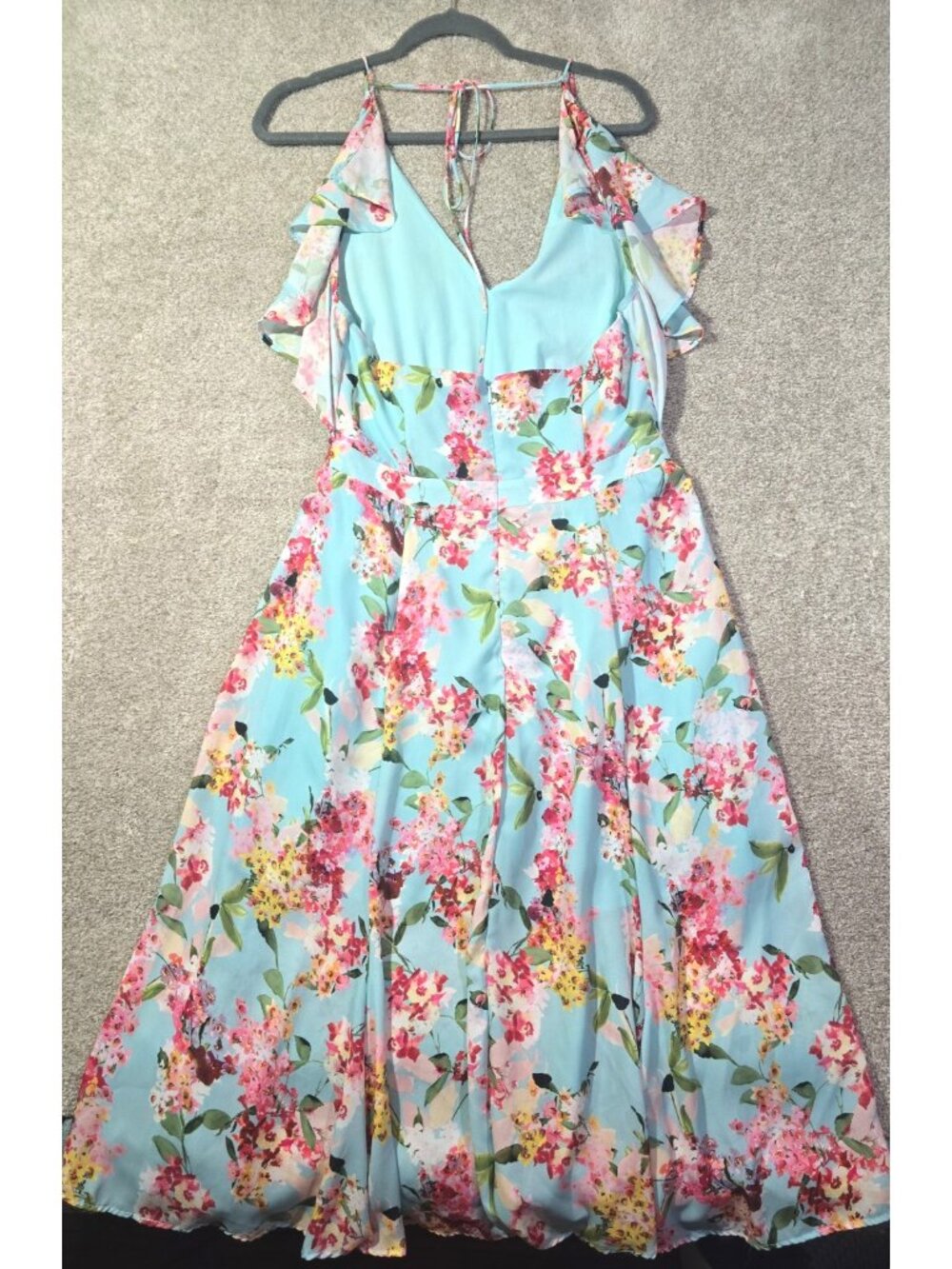 Adelyn Rae Floral Halter Midi Dress Fit Flare Garden Party Romantic Aqua Women L - Picture 3 of 12